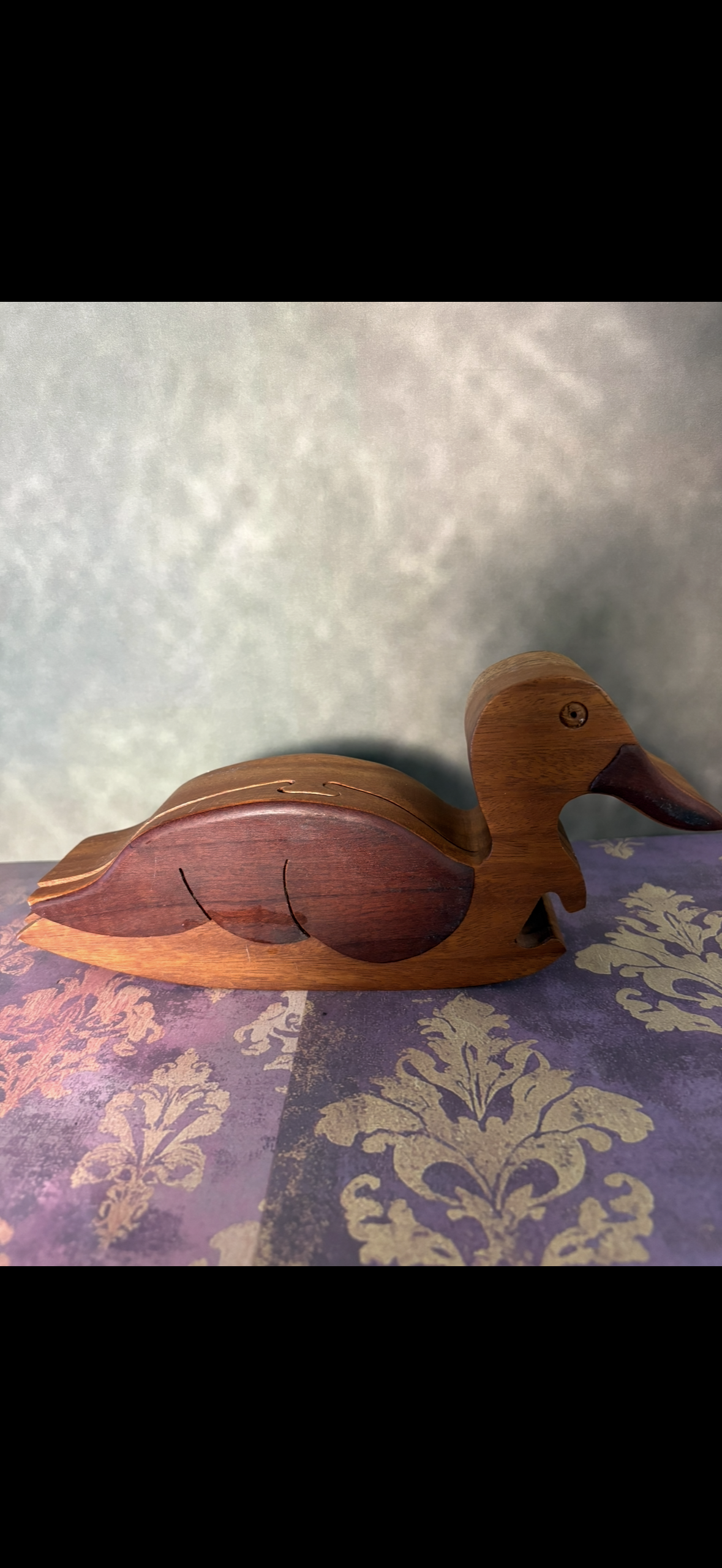 Hand-Carved Wooden Duck Puzzle Box with Hidden Compartment