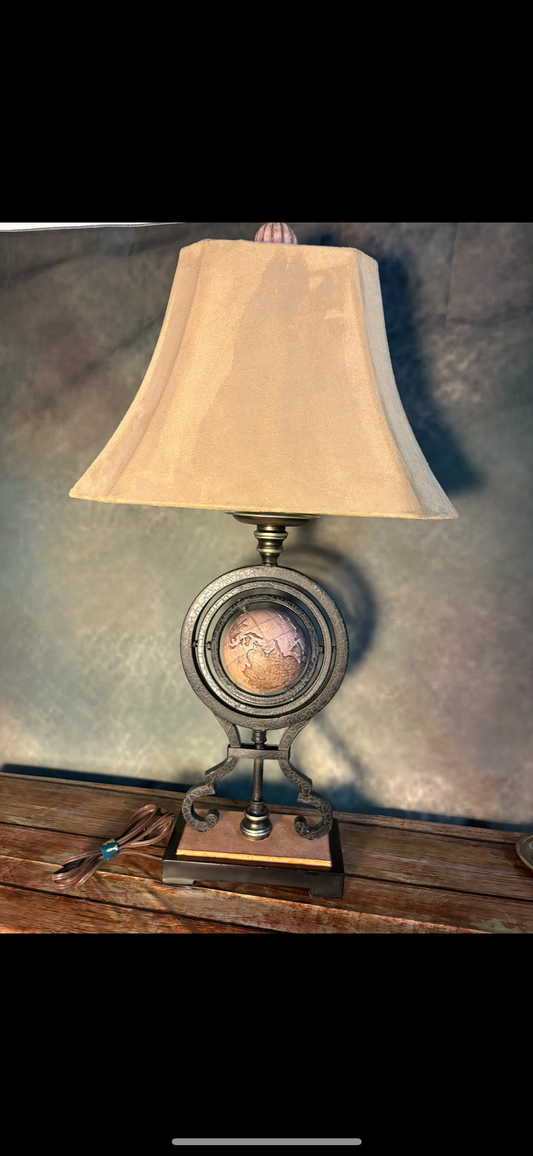 Vintage Armillary Globe Table Lamp with Beige Shade